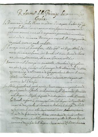 MANUSCRIPT.  Relationi delli Principi de Italia.  Manuscript in Italian on paper.  Early 17th century